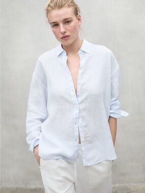 Ecoalf Daria Striped 100% Linen Button Up Shirt Soft Coastal Resort Old Money‎